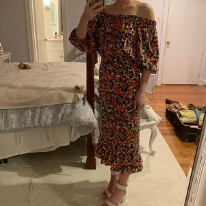 Saloni off the shoulder midi dress